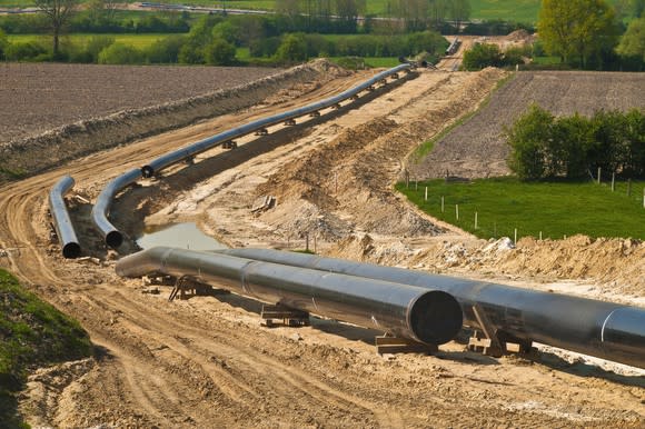 Pipelines laid out for construction.