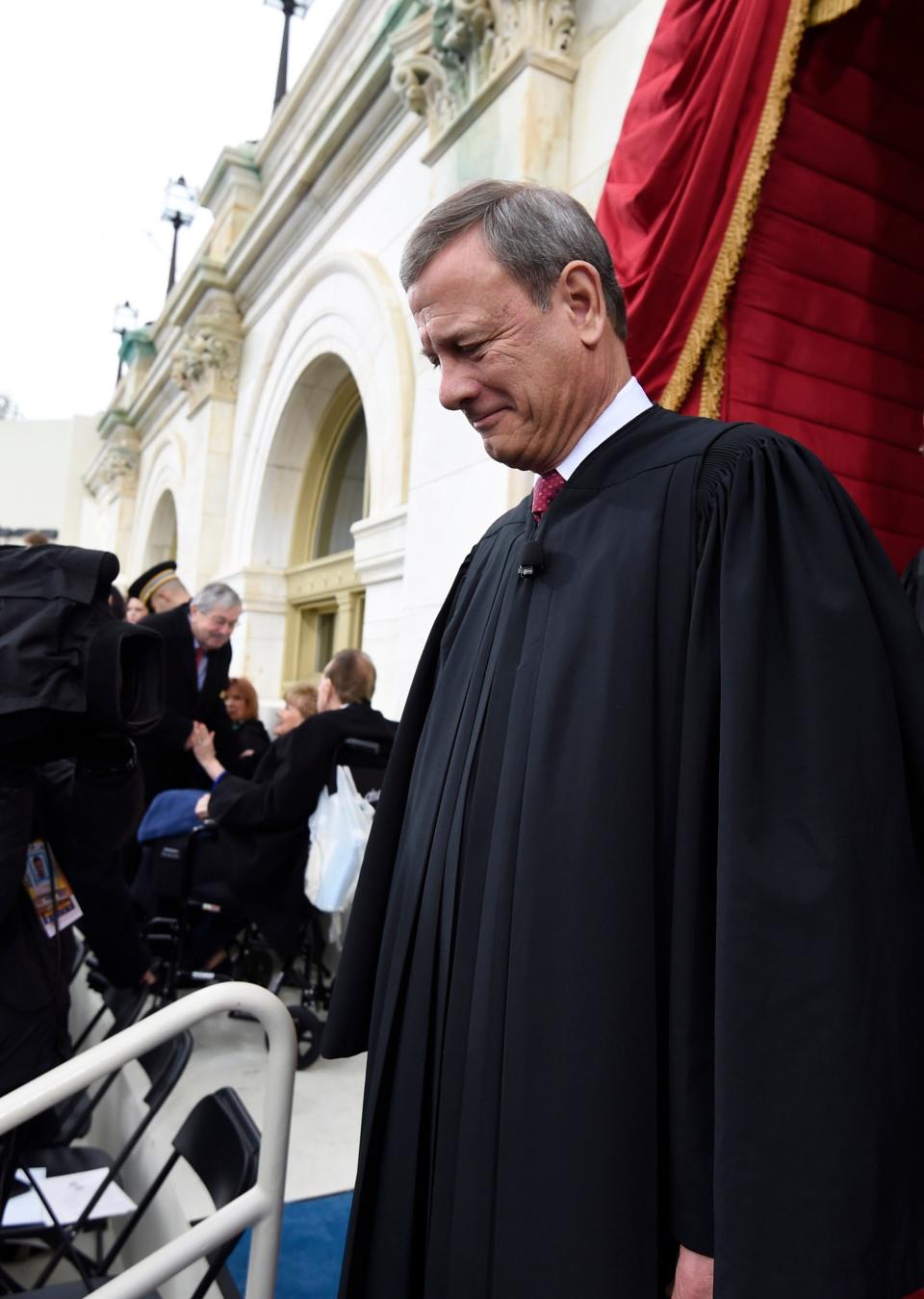 Chief Justice John Roberts arrives for the presidential inauguration at the Capitol on Jan. 20, 2017.