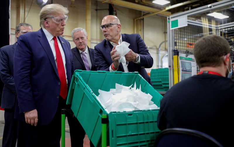 U.S. President Donald Trump tours face mask production facility in Phoenix, Arizona