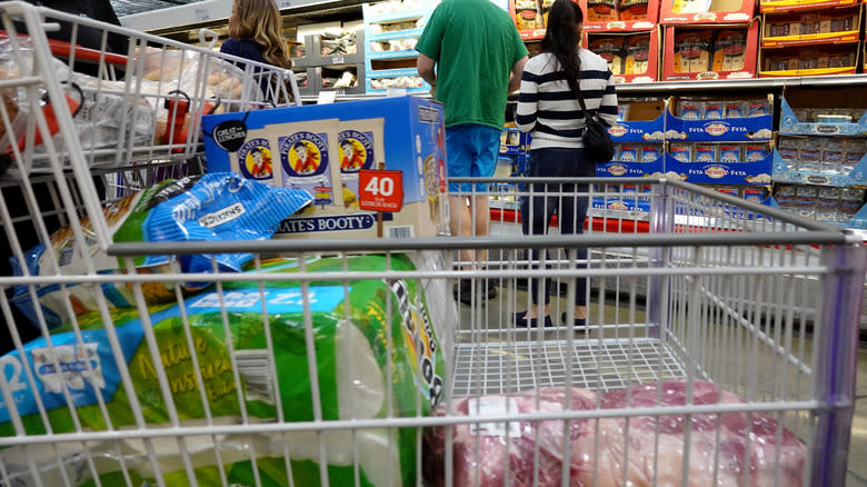 Costco cart with upright products