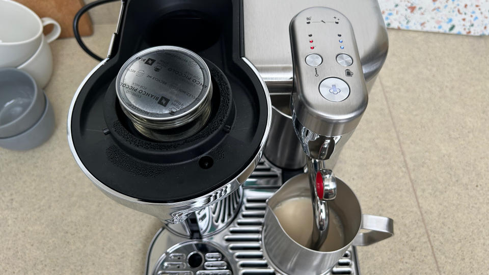 Nespresso Vertuo Creatista  from above, showing the pre-brewing setup