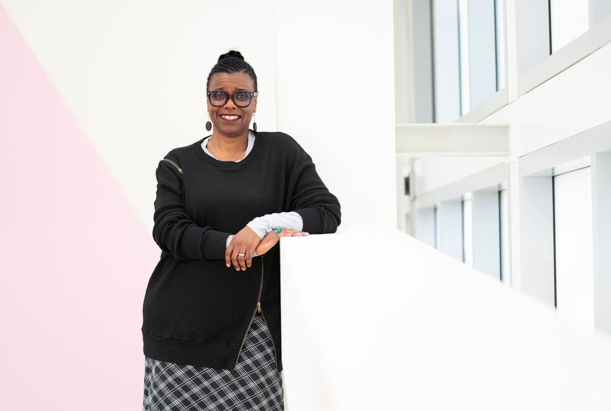 Gaëtane Verna, the new director of Ohio State University's Wexner Center for the Arts, poses for a portrait in the galleries.