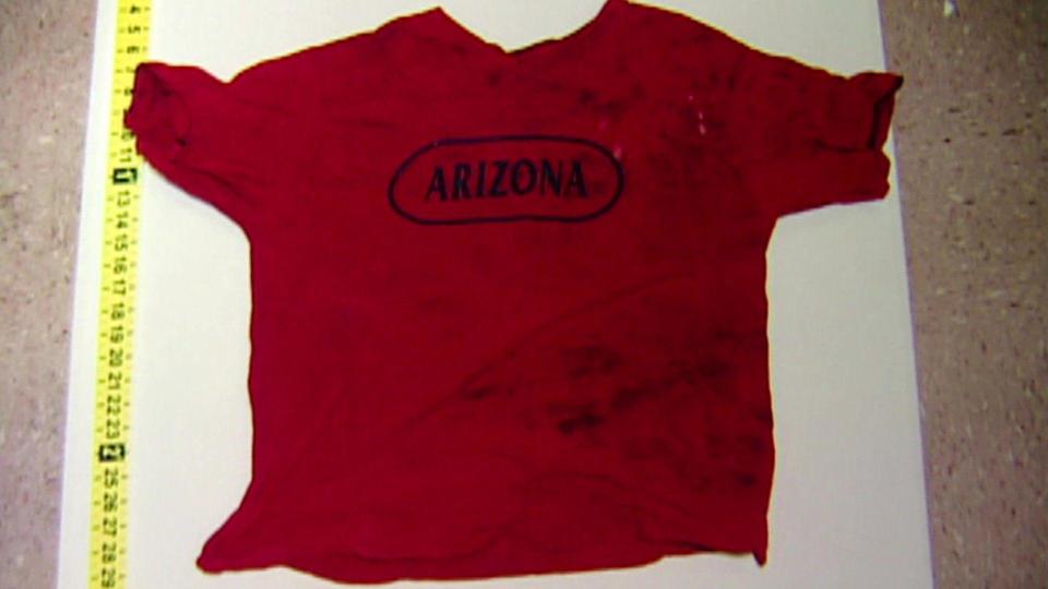 The T-shirt Bob Dorotik was wearing when his body was found on the side of the road several miles from their Valley Center, California, home. He had been bludgeoned in the head and strangled. / Credit: San Diego County Sheriff's Department