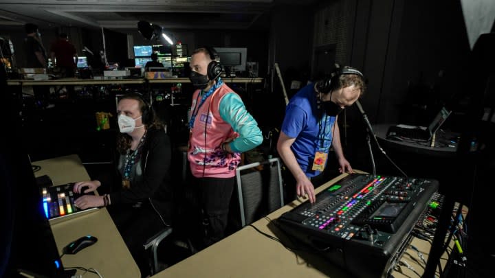 Staff members watching the stream at Games Done Quick.