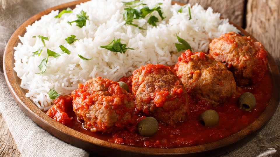 Soutzoukakia are meatballs in a cumin-scented sauce. - Sergii Koval/Alamy Stock Photo