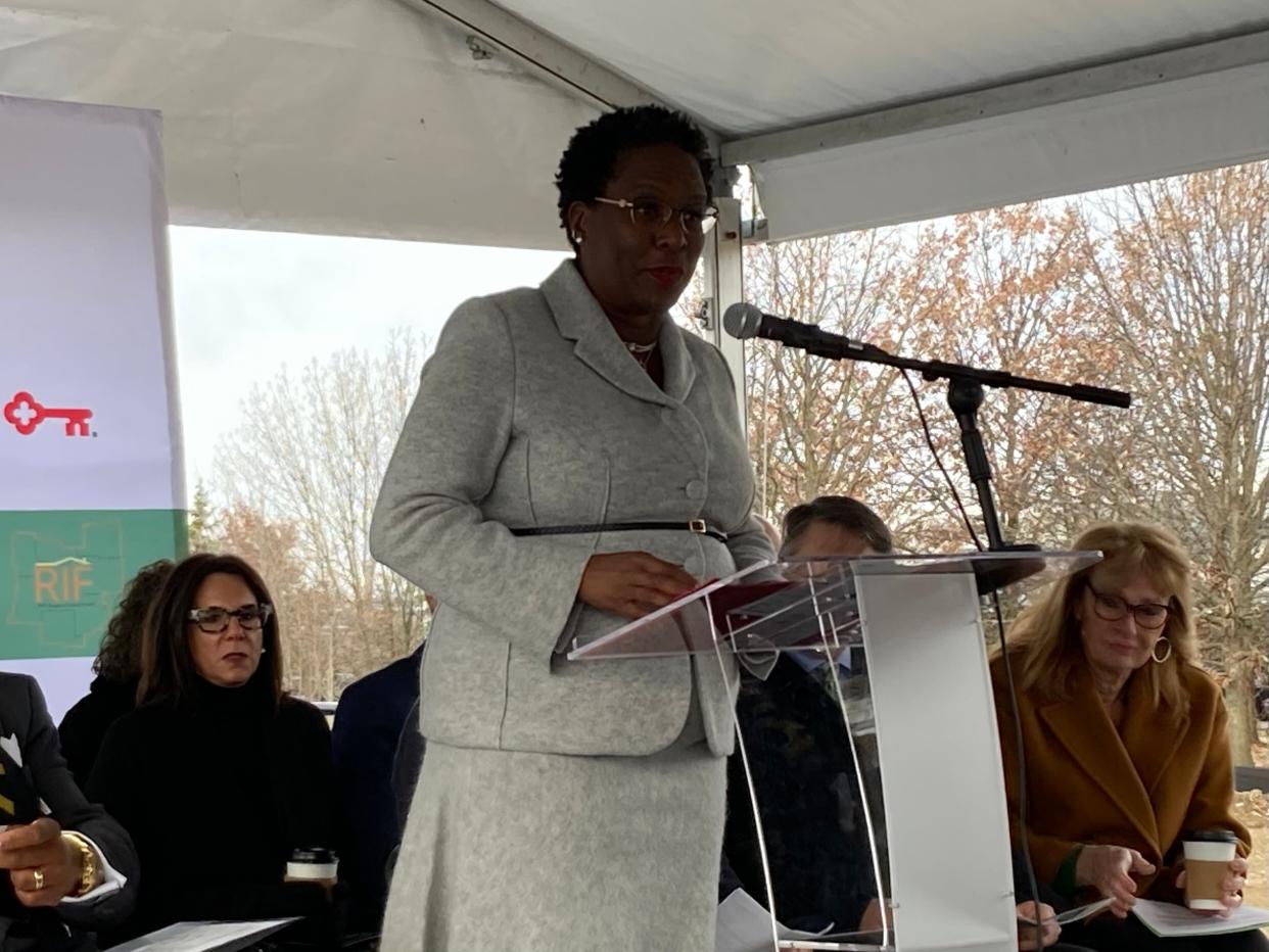 Lark Mallory, president and CEO of the Affordable Housing Trust for Columbus and Franklin County, discusses on Monday, Nov. 20, 2023, the new Regional Impact Fund that is raising money to help build more affordable housing in seven central Ohio counties outside of Franklin County.