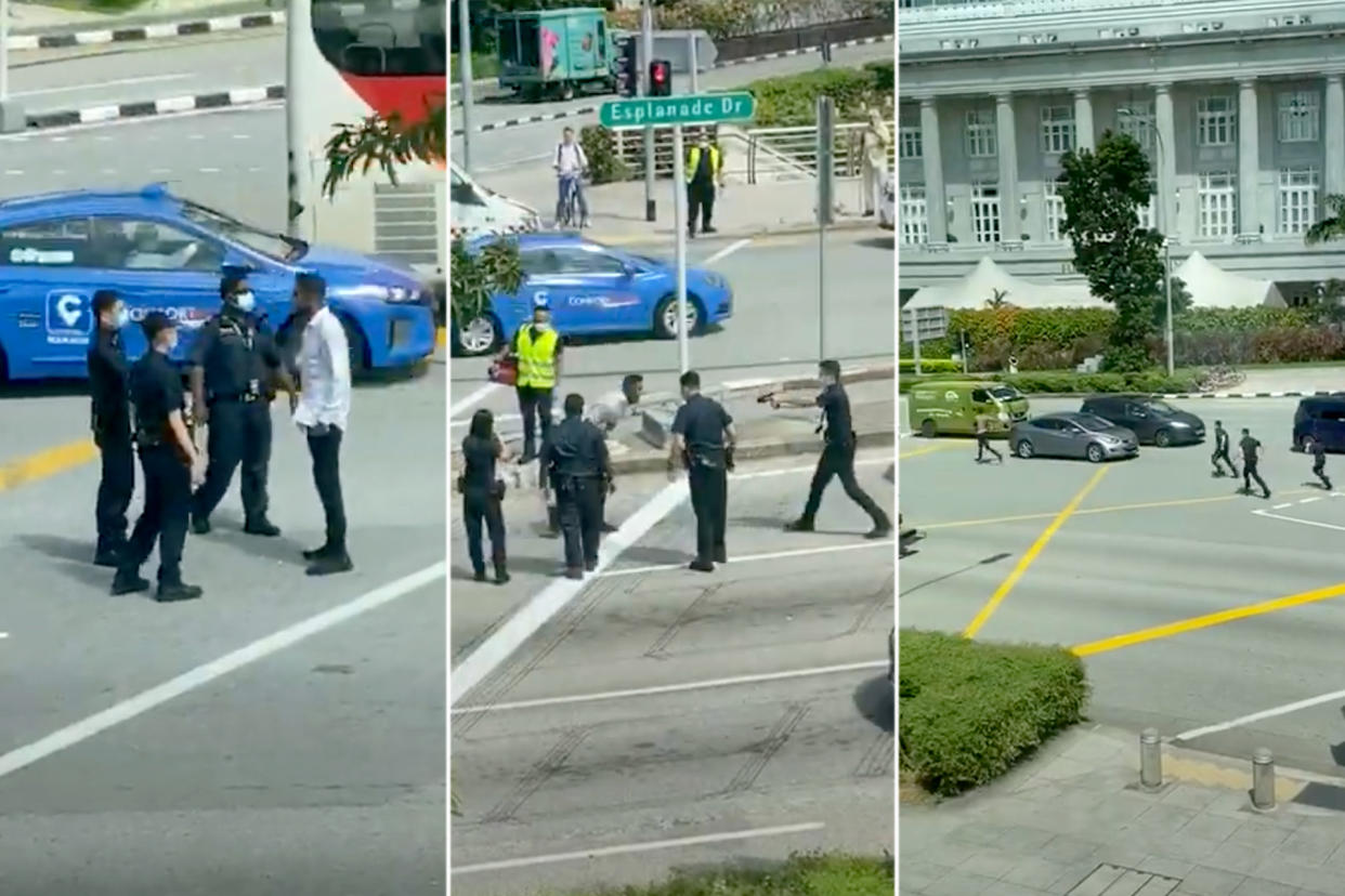 Screengrabs from a YouTube video showing the incident along Esplanade Drive