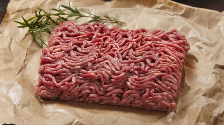 Ground beef on brown paper