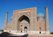 <p>Uzbekistan is where you’ll find three cities that once belonged to the ancient network of trade routes known as the Silk Road. Take a cultural <a rel="nofollow noopener" href="http://www.kudutravel.com/tours/uzbekistan-cultural-tour" target="_blank" data-ylk="slk:two-week walking tour;elm:context_link;itc:0;sec:content-canvas" class="link ">two-week walking tour</a> allowing you to visit the impressive forts, mountains and orchards. From £2,766 per person based on two sharing.<br><i>[Photo: Kudu Travel]</i><br><br></p>