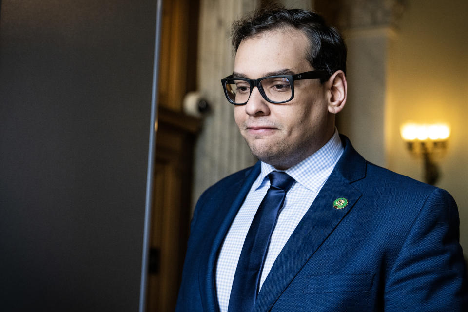 Rep. George Santos, R-N.Y., leaves the U.S. Capitol after the last votes of the week on May 25, 2023. (Tom Williams / CQ-Roll Call Inc. via Getty Images file)