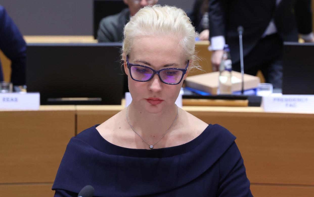 Alexei Navalny's wife Yulia Navalnaya attends the European Union Foreign Ministers Meeting in Brussels, Belgium