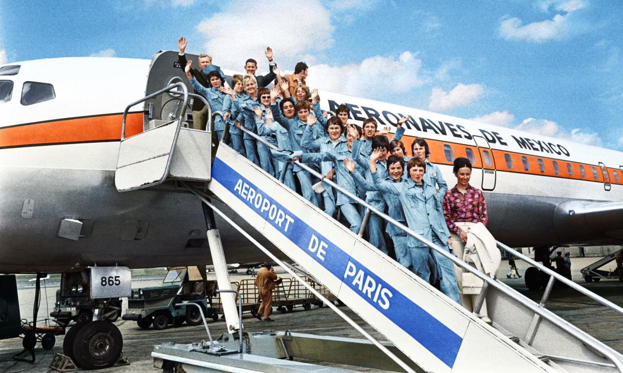 <span>A different world was possible … the French women’s team prepare to fly to Copa 71.</span><span>Photograph: Marcel Binh/AFP/Getty Images</span>