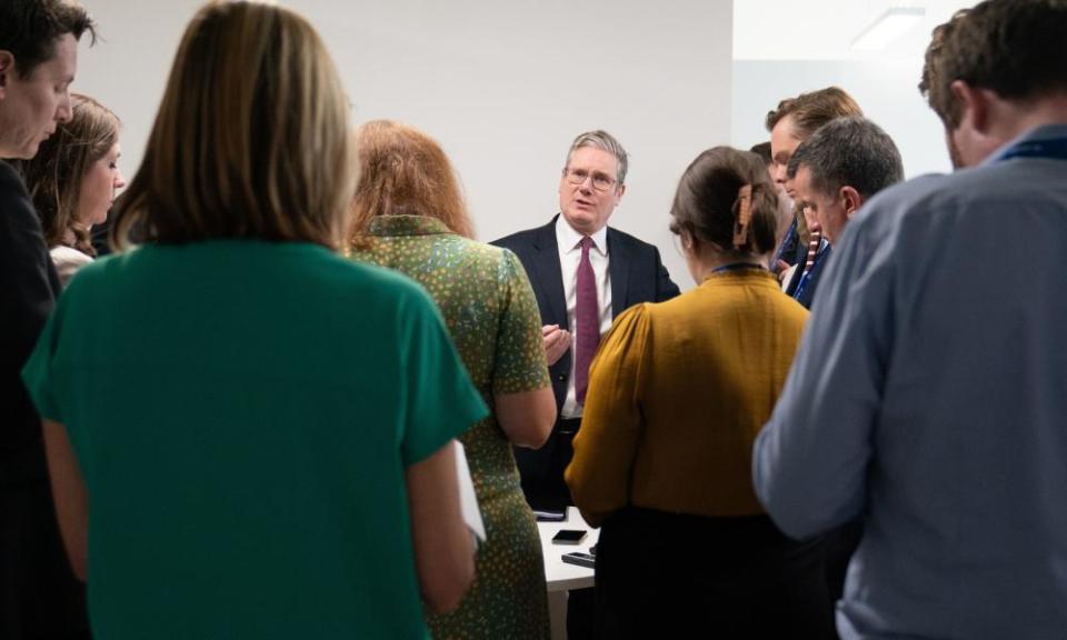 Keir Starmer with reporters