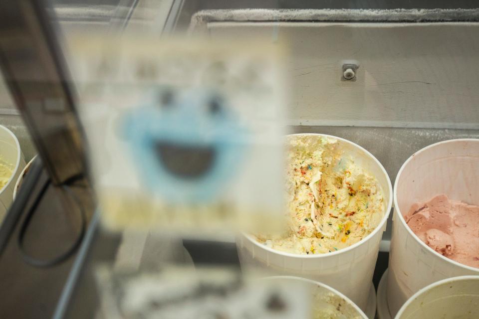 A tub of "Monster Mash" ice cream is pictured, Monday, July 22, 2019, at Heyn's Ice Cream in Iowa City, Iowa.