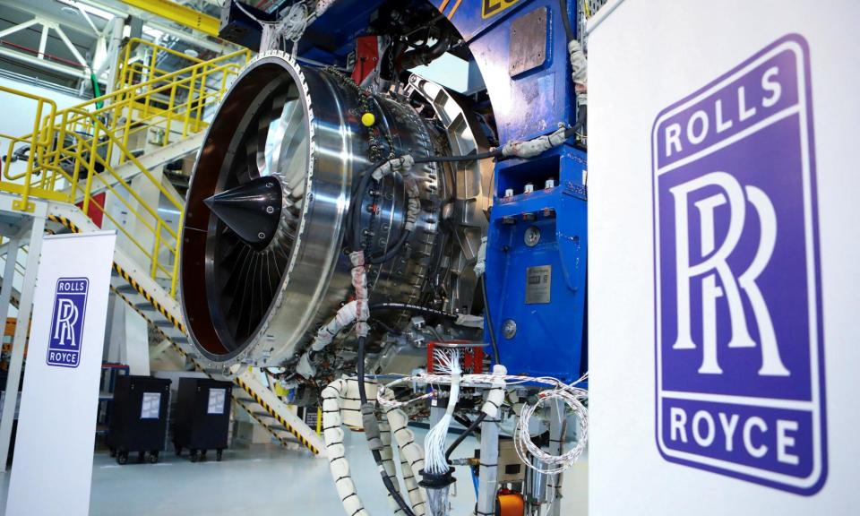 <span>A BR700-725 jet engine on the assembly line of the Rolls-Royce Germany plant in Dahlewitz near Berlin, Germany.</span><span>Photograph: Nadja Wohlleben/Reuters</span>