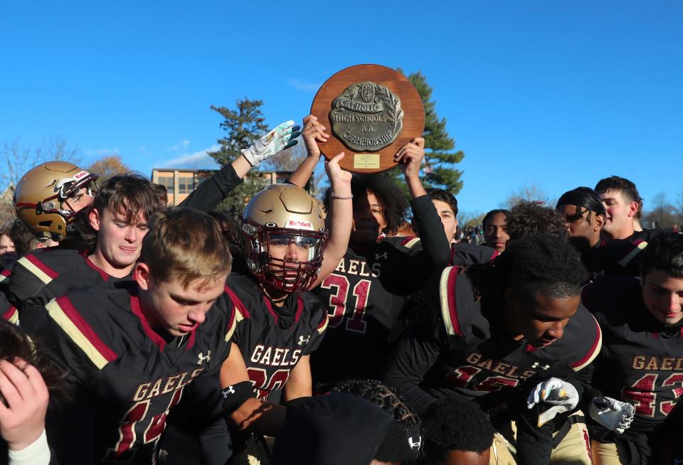 Iona Prep defeats St. Francis 38-22 to claim the Catholic League state championship title at Iona Prep High School in New Rochelle on Saturday, November 27, 2021.