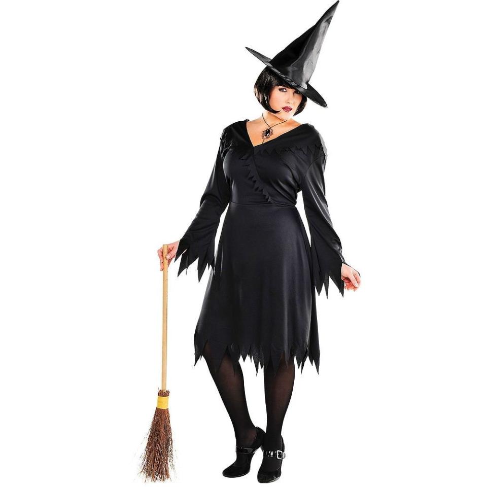 <p><strong>Party City</strong></p><p>partycity.com</p><p><strong>$14.99</strong></p><p><a href="https://www.partycity.com/adult-classic-witch-costume-plus-size-P393195.html" rel="nofollow noopener" target="_blank" data-ylk="slk:Shop Now;elm:context_link;itc:0;sec:content-canvas" class="link ">Shop Now</a></p><p>Always a classic, you simply can't go wrong with this all-black, bewitching ensemble. For a more creative twist, tell everyone you're the <em>fourth</em> Sanderson sister. </p>