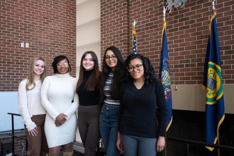 Estee Lauder Supply Chain Pathway Scholars pose for a portrait at Bucks County Community College's Lower Bucks campus on Thursday, Feb. 2, 2023.