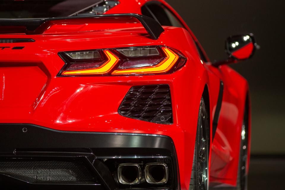 The new mid-engine 2020 Corvette Stingray is seen at the Next Generation Corvette Reveal event in Irvine, California on July 18, 2019. (Photo by DAVID MCNEW / AFP)        (Photo credit should read DAVID MCNEW/AFP/Getty Images)