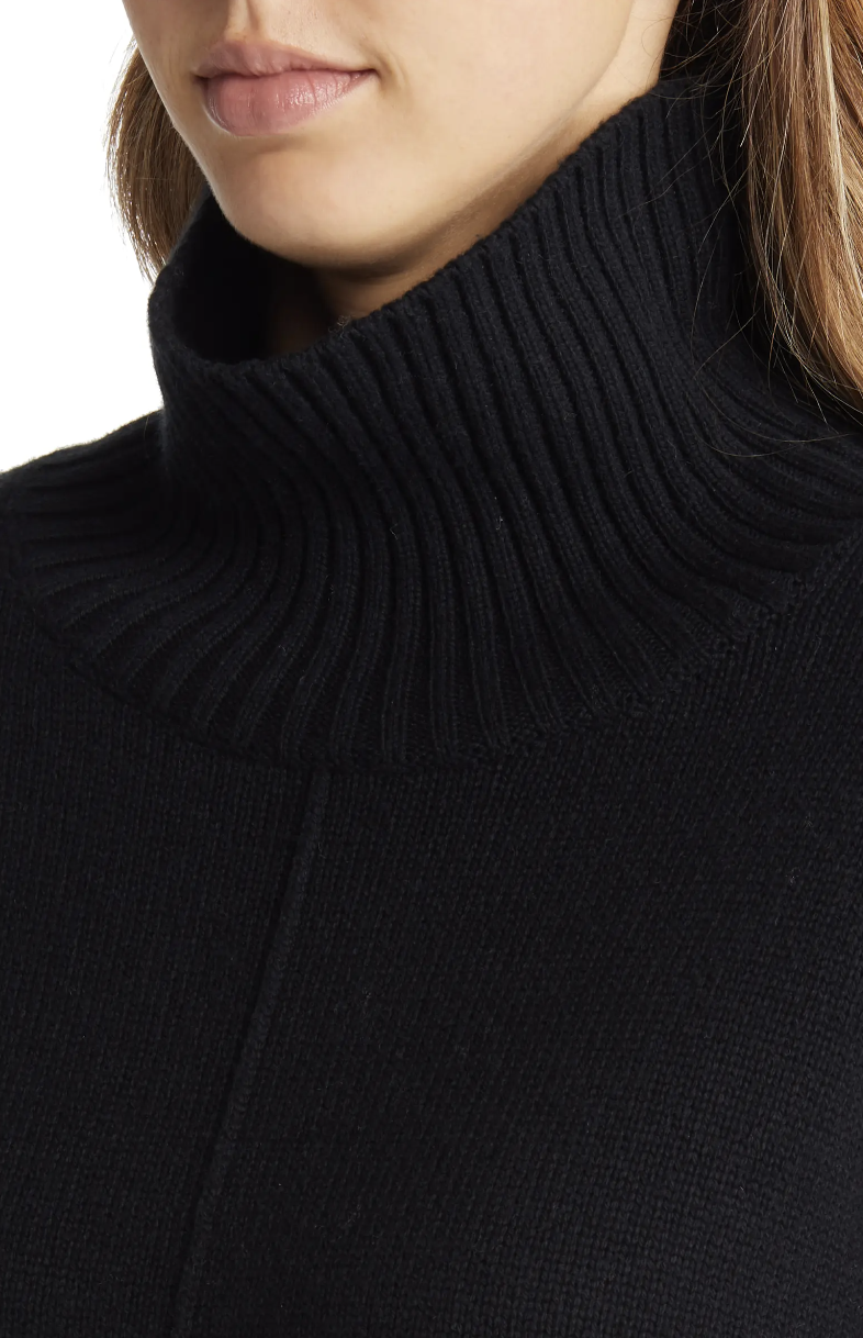 Nordstrom Boxy Cotton & Wool Funnel Neck Sweater in black (Photo via Nordstrom)