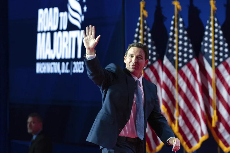 Florida Gov. Ron DeSantis appears at the Faith & Freedom Coalition conference in Washington on June 23. The coalition is a conservative political advocacy group. Other presidential candidates who appeared at the event were Donald Trump, Mike Pence, Sen. Tim Scott and Chris Christie.