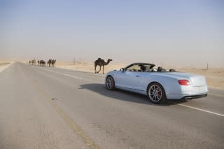 Bentley Continental GT races a train across Saudi Arabia