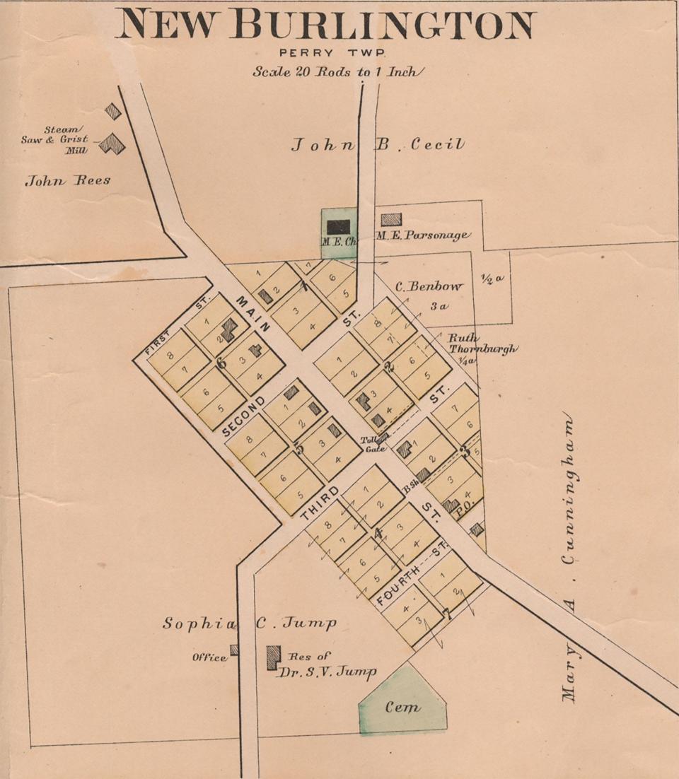 New Burlington map from the 1887 Atlas of Delaware County.