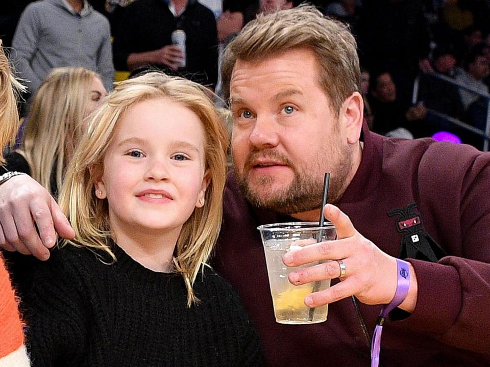 James Corden (R) and Carey Corden attend a basketball game between the Los Angeles Lakers and the Los Angeles Clippers at Crypto.com Arena on January 24, 2023 in Los Angeles, California