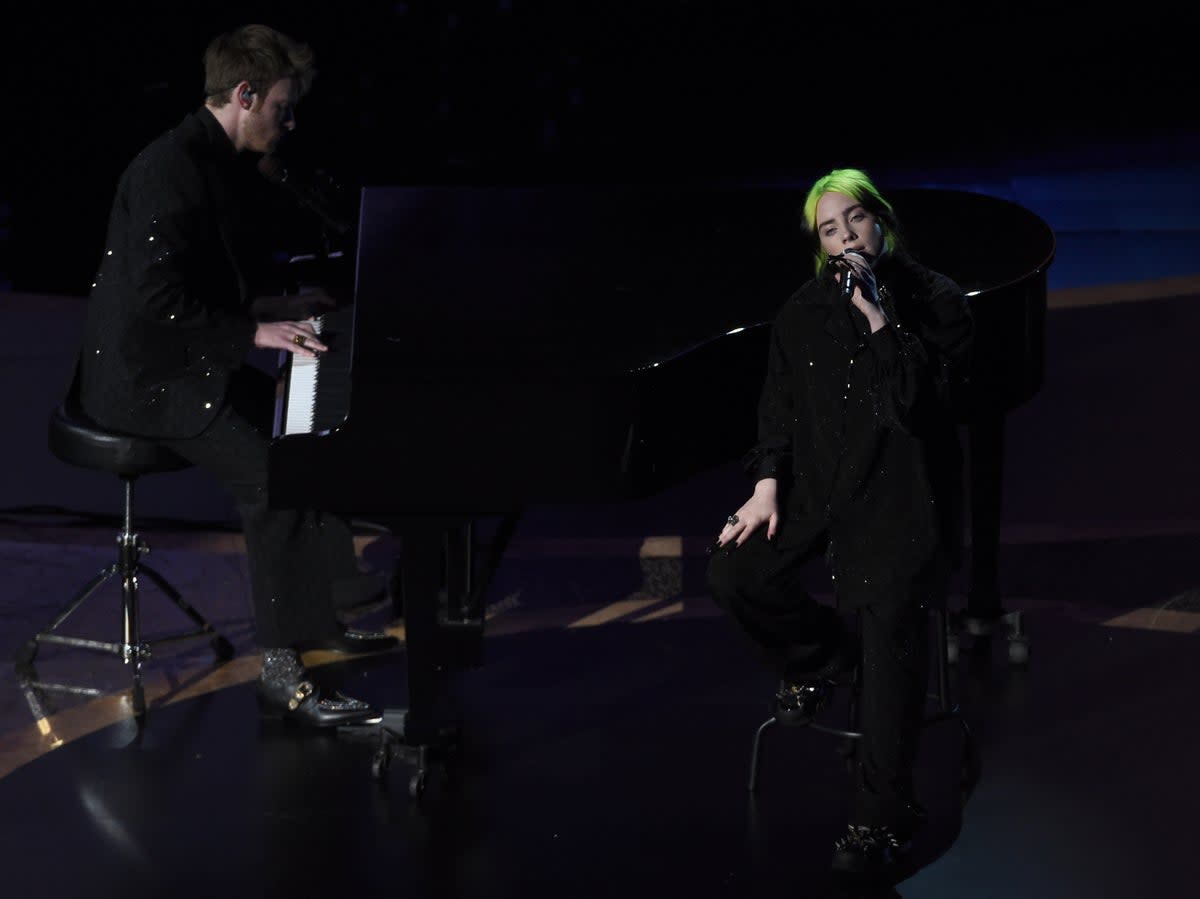 Billie Eilish and Finneas O’Connell perform during the memoriam tribute at the Oscars on 9 February 2020 in Los Angeles, California (AP Photo/Chris Pizzello)