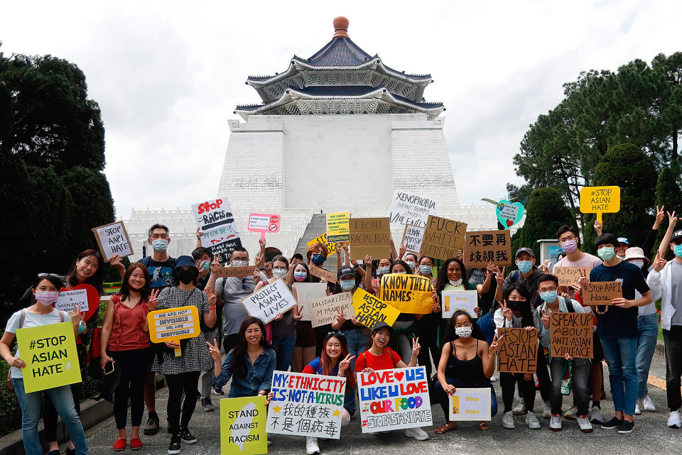 <p>Protestors in Taipei held a demonstration against racism and hatred towards Asians on March 26 in Taiwan.</p>