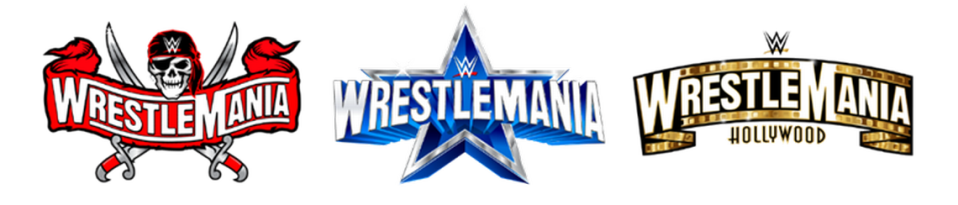 WrestleMania 37 in 2021 in Tampa; WrestleMania 38 in 2022 in Arlington/Dallas; WrestleMania 39 in 2023 in Hollywood/Los Angeles.