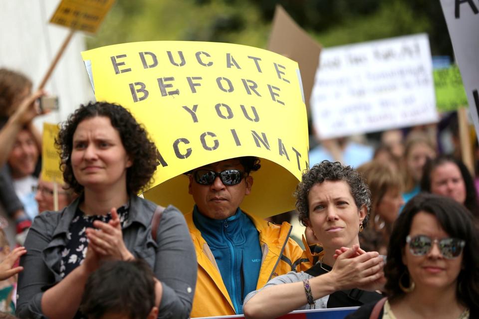 People rally against HB 3063, a vaccine bill, at the Oregon State Capitol on April 23, 2019. (Photo by Michaela Roman/StatesmanJournal/USA Today Network/Sipa USA)