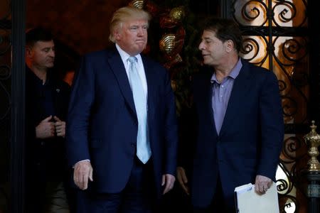 U.S. President-elect Donald Trump (L) sees out Kessler Group chairman Howard Kessler (R) after their meeting at the Mar-a-lago Club in Palm Beach, Florida, U.S. December 28, 2016. REUTERS/Jonathan Ernst