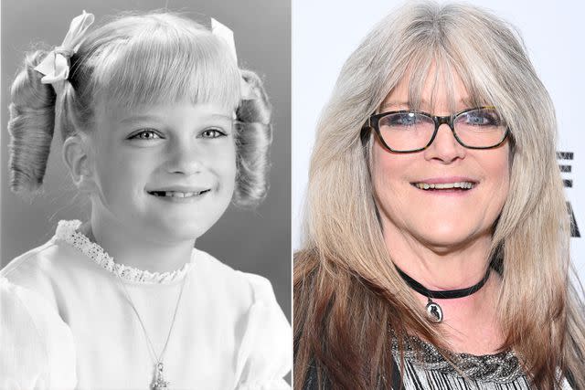 <p>ABC Photo Archives/Disney General Entertainment Content via Getty; Michael Tullberg/Getty</p> Susan Marie Olsen on The Brady Bunch in 1971 and now