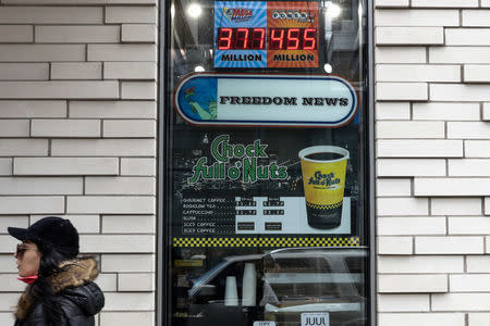 The Powerball prize displays at a store in New York City, U.S., March 17, 2017. REUTERS/Jeenah Moon