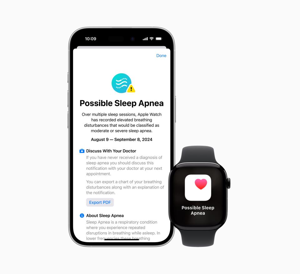 Apple's new sleep apnea detection feature will alert you if you experience breathing disturbances while you sleep, a key indicator that you may have the sleep disorder. (Image: Apple)