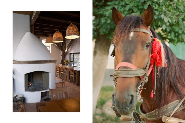 <p>Kate Eshelby</p> From left: The dining room at Viscri 125, a guesthouse in Viscri; in Transylvanian folklore, red tassels are believed to protect against the evil eye.