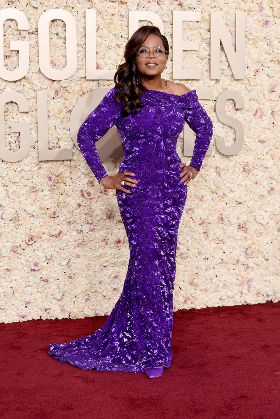 Oprah wearing purple gown