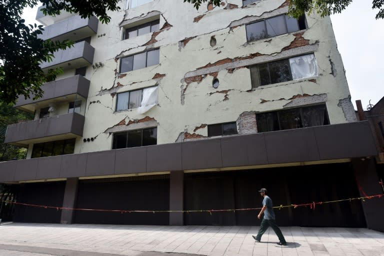 Some buildings like this one in Mexico City's Condesa neighborhood still show signs of damage from the September 2017 earthquake