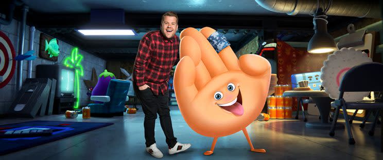 James Corden and Hi-5 (Photo: Columbia Pictures/Sony Pictures Animation)