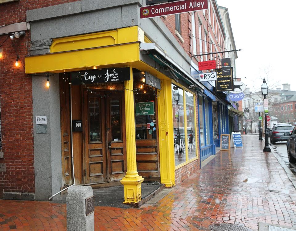 Cup of Joe Cafe and Bar, seen Tuesday, Feb. 21, 2023, was one numerous buildings in the city hit with hate symbols overnight.