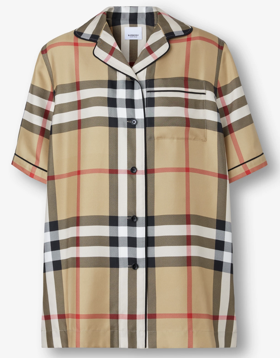 burberry checkered silk short sleeve top