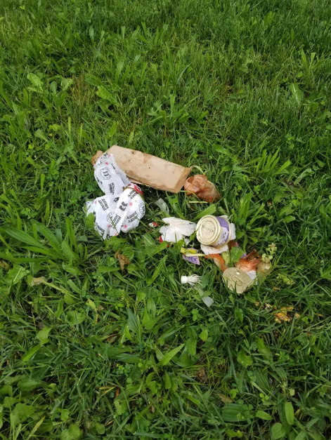 trash on the front lawn