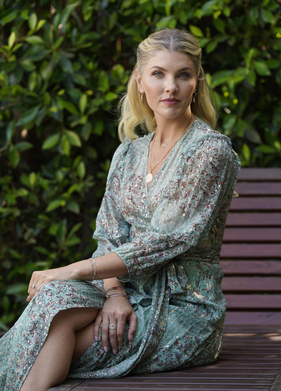 Amanda Kloots, co-host of the daytime talk show "The Talk" and co-author of the new memoir "Live Your Life: My Story of Loving and Losing Nick Cordero," poses for a portrait at home in Los Angeles on June 8, 2021. (AP Photo/Chris Pizzello)