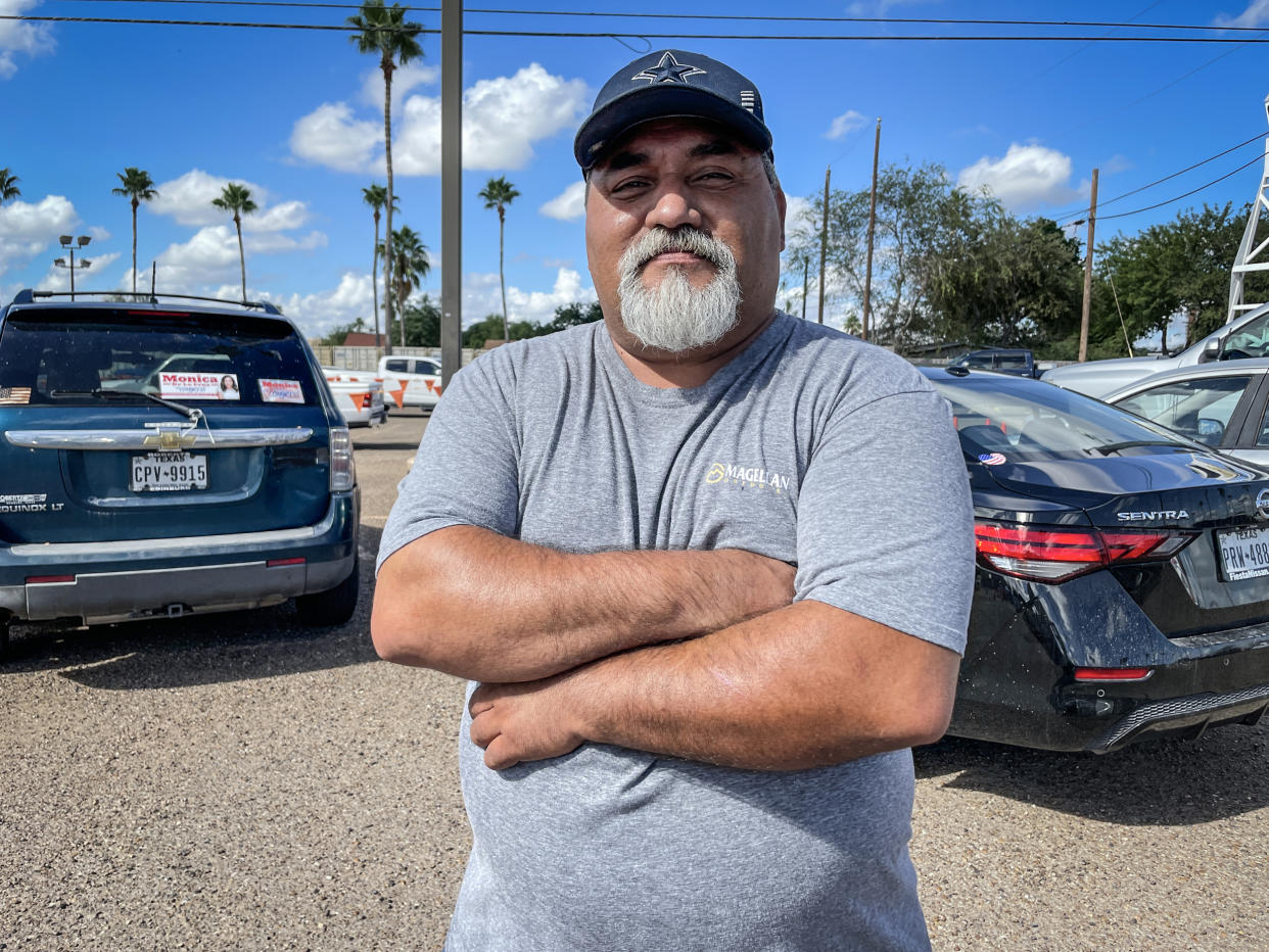 Benjamin Garza, 53, drove from Delaware, where he was working, to the Rio Grande Valley of Texas, where he lives, to be able to vote.  (Suzanne Gamboa / NBC News)