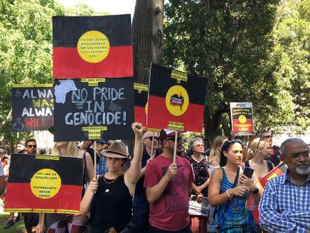 People demonstrate during Australia Day in Sydney, January 26, 2019. REUTERS/Stefica Nicol Bikes