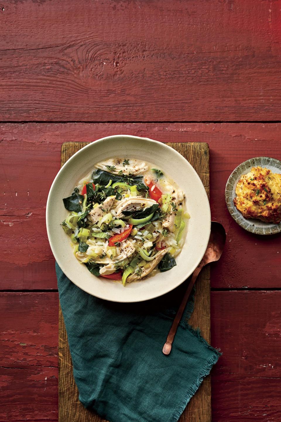 Creamy Chicken-and-Rice Soup with Collard Greens