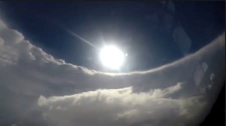 Video grab of the eye of Hurricane Dorian taken from a Hurricane Hunter footage in The Bahamas