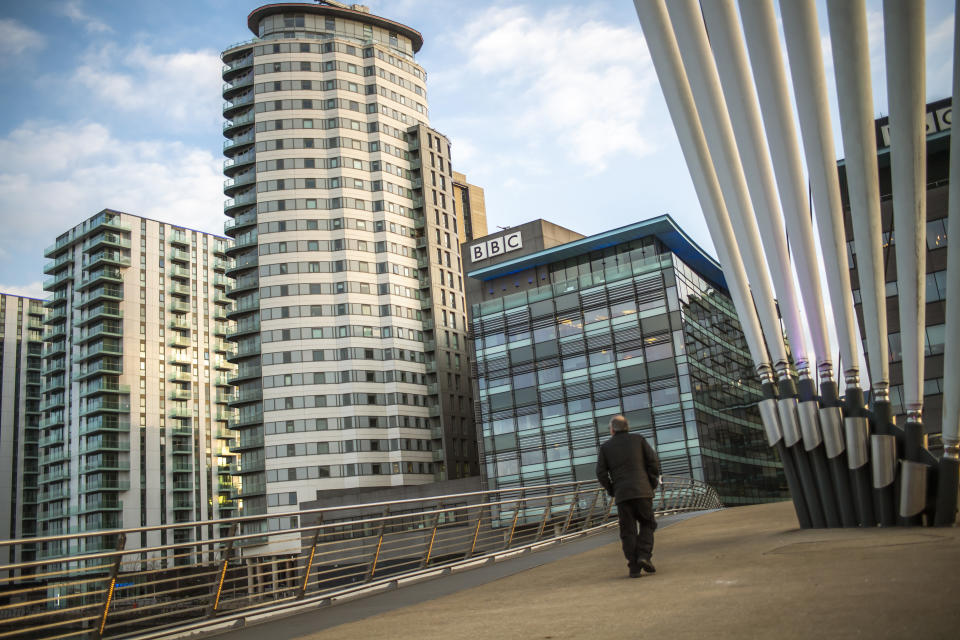 SALFORD, ENGLAND - MARCH 25: General view of the BBC television and radio studios at Media City on March 25, 2020 in Salford, England. (Photo by Anthony Devlin/Getty Images)