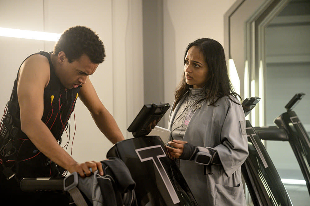 Miles Barrow and Shalini Peiris in a scene from The Ark. (Photo by: Aleksandar Letic/Ark TV Holdings, Inc./SYFY)